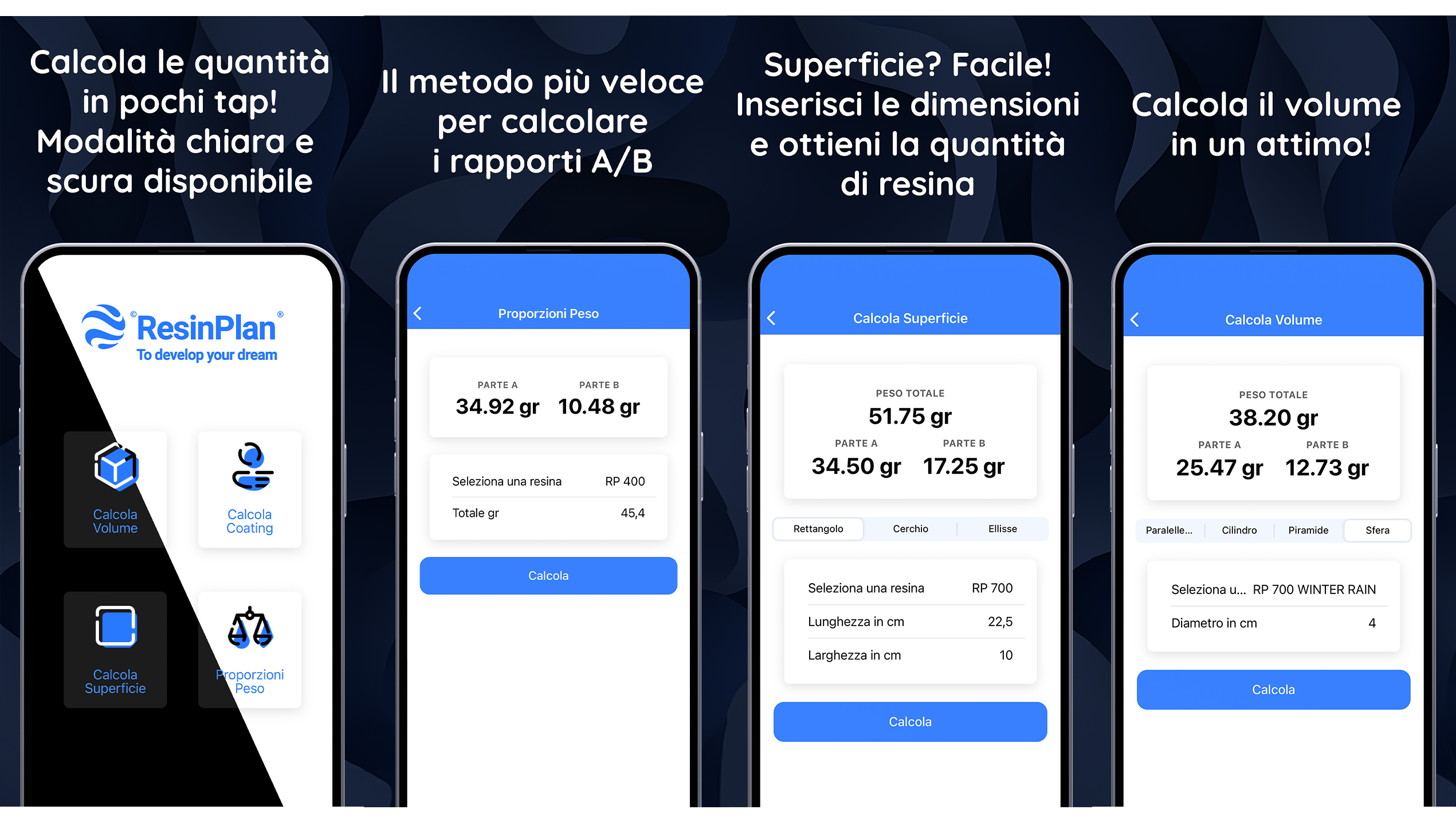 Anteprima Calcolatore ResinPlan